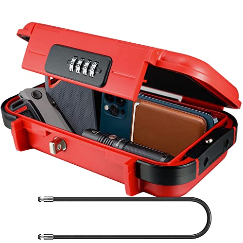 V·RESOURCING Portable Security Lock Box with 4 Digit Code, Outdoor Key Safe Removable Wire Rope
