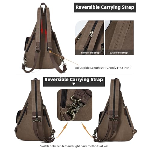 KL928 Canvas Sling Bag - Casual Crossbody Shoulder Daypack Rucksack Backpack for Men Women, Brown3