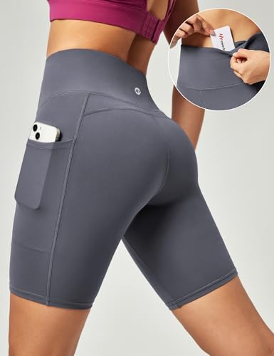 Ewedoos Biker Shorts Women Tummy Control Workout Shorts with 3 Pockets High Waisted Compression Gym Running Yoga Shorts Women