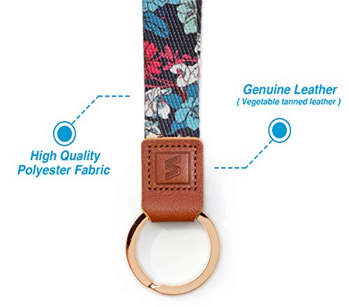 SENLLY Artsy Flowers Neck Lanyard Premium Quality Wristlet Strap with Metal Ring and Genuine Leather, for Key Chain, Camera, Cell Mobile Phone, Charms, Lightweight Items etc