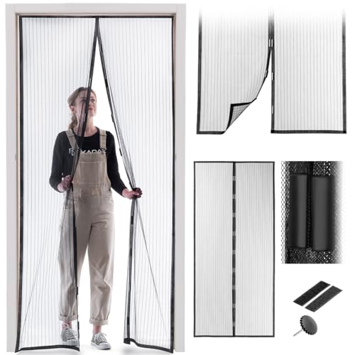 KADAX 4 x Mosquitera magnética para puerta de 100 x 210 cm, cortina protectora contra insectos con cierre magnético, cortina magnética para puerta de balcón y terraza, cortina magnética para puerta