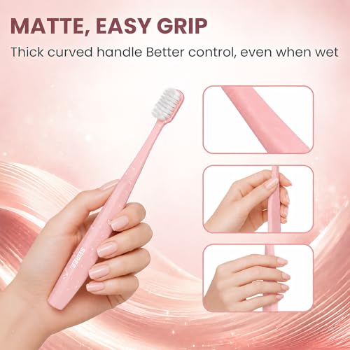 Image of SUREE Extra Soft Manual Toothbrushes for Adults, Ultra Dense Nano Bristles, Great for Sensitive Teeth & Gums, Wide Head, Ergonomic Non-Slip Grip, BPA-Free Handle (Pink, 5 Pack)