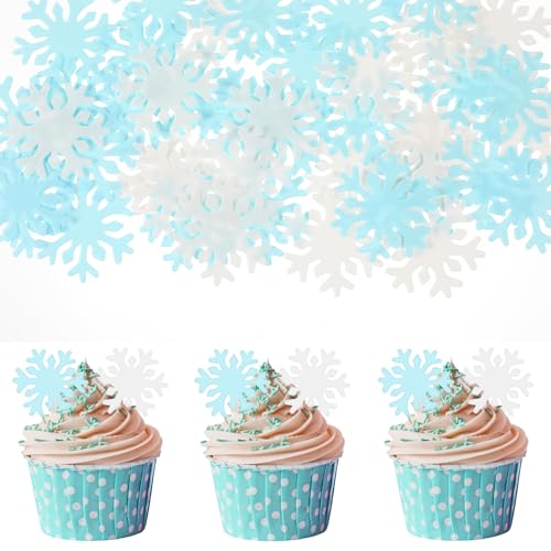 50 Stück Schneeflocke Tortendeko, Abeillo Blau Weiß Schneeflocken,...