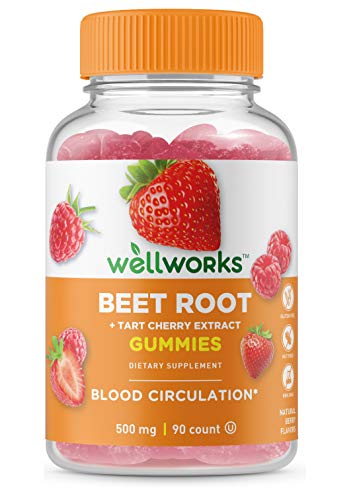 WellWorks Beet Root Vitamin Gummies  500 mg  Great Tasting Natural Flavor Vitamin Supplements - Gluten Free Vegetarian GMO Free Chewable  for Blood Circulation  for Adults Men Women  90 Gummies