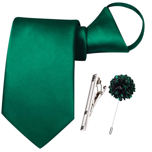 Image of Hi-Tie Pretied Boys Ties Solid Color Kids Adjustable Necktie Lapel Pin Clip Set Age 8-12 Wedding School Graduation