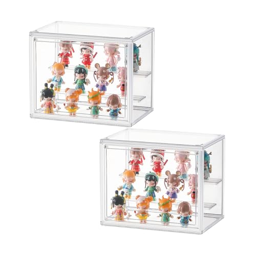 lomonmen 2 Piezas Vitrina Expositora,Vitrina Cristal con Puerta Magnética,Vitrina Metacrilato Transparente para Figuras de AccióN,Juguetes,Miniaturas,Coleccionables (Blanco2, 27 * 18 * 21)