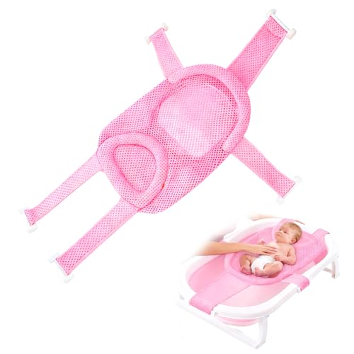1 PCS Baby Bath Insert Bath Support Baby Bath Support 0-6 Months Adjustable Non-Slip Bathtub Cushion Net for Newborns Toddlers(BluePink) (Pink)
