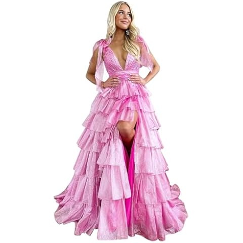 Mollyevers Pink Tiered Tulle Prom Dress Cover