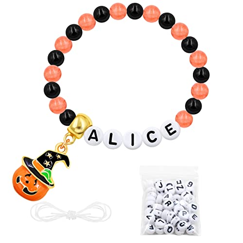 Image of Uloveido Black Orange Jade Charms Halloween Bracelets All Saints' Gift - DIY Customized Name Beaded Bracelet
