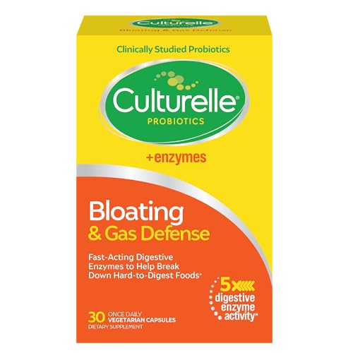 Culturelle Bloating & Gas Defense, Digestive Enzymes & Probiotics for Digestive Health, 30 Capsules,...