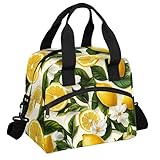 Adornori Lemon Lunch Bag for Men Women Adults Fruits Leaves Insulated Lunch Box Leakproof Cooler Tote Bag Organizer with Adjustable Shoulder Strap
