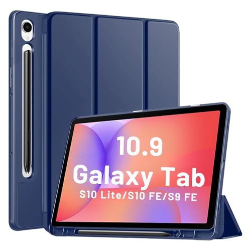 Image of TechTrendz Smart Flip Case for Galaxy Tab S10 Lite /S10 FE /S9 FE 10.9 Inch with S Pen Holder,Slim Trifold Stand Folio Hard Back Shell Protective Cover for Galaxy Tab S10 Lite /S10 FE /S9 FE (Navy Blue)