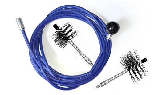 ULTRABRUSH B | Kit pulizia canna fumaria stufa a Pellet. 2 Scovoli Spazzacamino flex. Compatibile con ogni tipo di canna fumaria. Filo d’acciaio rivestito ultra robusto e scorrevole. (6 metri)