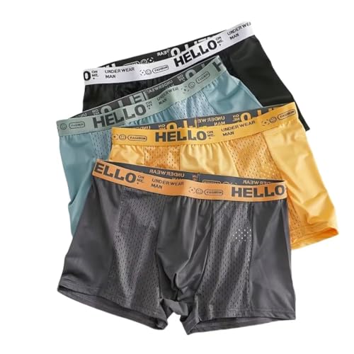 Men's Mesh Ice Silk Underwear Box Briefs Breathable Underwear Trunks Underpanties Multipacks