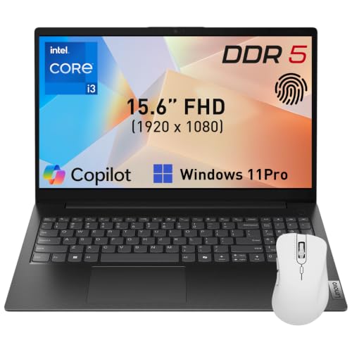Image of Lenovo V15 Gen 5 15.6 inch FHD Business Laptop, 8GB DDR5 RAM, 1TB Storage | Intel Core i3 6-core (>R3 7320U), W11 Pro, AI Copilot Key, Webcam w /Shutter, Security Chip Discrete TPM 2.0, Black, w / Mouse