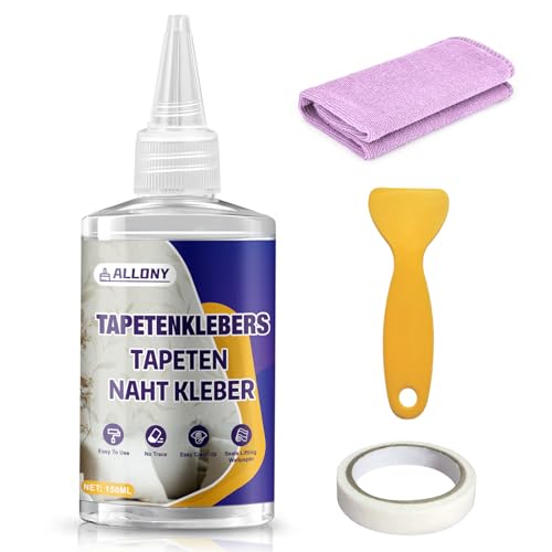 ALLONY Tapeten Reparaturkleber Nahtkleber für Tapeten Tapetenkleber Abgerissene Tapeten Neu Einkleistern Fugenkleber Hochviskos Trocken Transparent Starker Tapetenkleber- 150ml