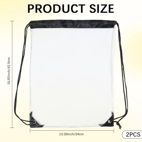 CREATCABIN 2 Pack Clear Drawstring Backpack Bags Waterproof PVC Lightweight Transparent Draw Strings Back Cinch Sack Knapsack for Gym Swimming Yoga Travel Beach Outdoor Sports Men Women 16.9 x 13.4in2