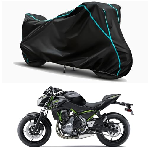 Image of Waterproof Bike Body Cover Compatible for | KawasaZ650 STD | Taffeta Fabric, Sky Piping Design, Bottom Elastic Fit | Dustproof, Sun UV & Rain Protection for All Weather.