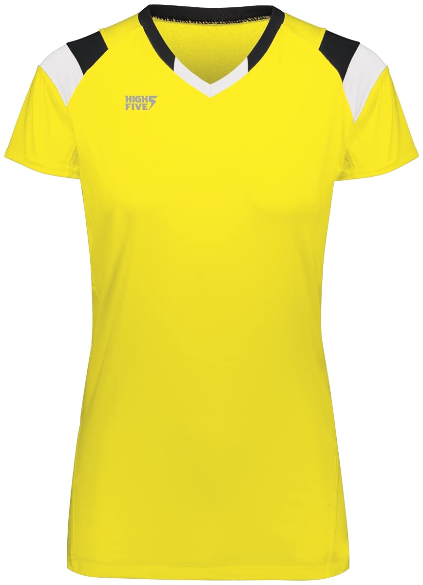Girls TruHit Tri Short Sleeve Jersey, Electric Yellow/Black/White, M