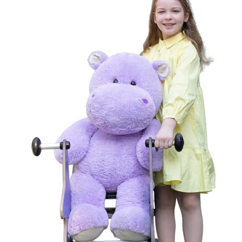 Image of BENINY 36 Inch Giant Hippo Stuffed Animal, Oversized Purple Hippo Plush Pillow, Soft Humongous Hippopotamus Toy Gift for Kids, Boys and Girls