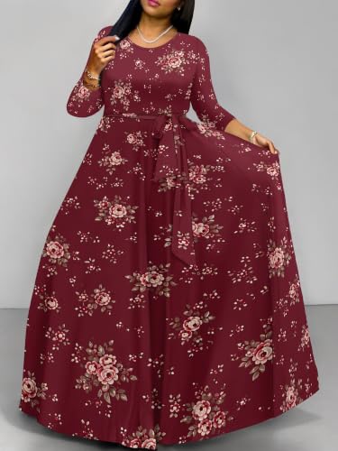 Image of PinkPatty Women's Long Sleeve Maxi Dress Plus Size Casual V Neck Wrap Dress with Pockets&Belt
