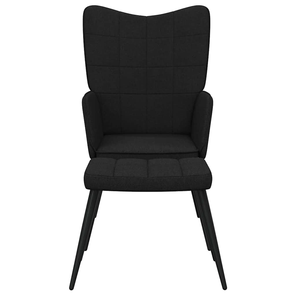 Sillón de relax de tela negra con taburete, diseño moderno para salón, dormitorio y oficina, cómodo sillón de lectura con marco de acero y patas de madera, asiento cómodo para adultos