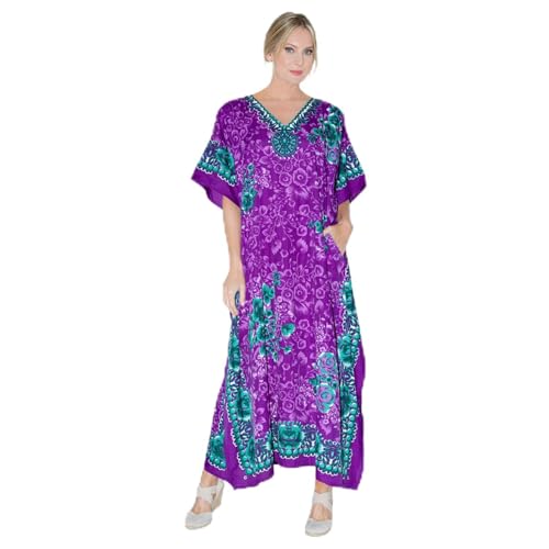 Image of Miss Lavish London Kaftan Dresses for Women,Beach Kaftan Coverups,Hawaiian Coverups for Women,Long Beach & Swimsuit Coverups,Plus Size African Caftan Dress,Moroccan Style Loungewear Purple XL