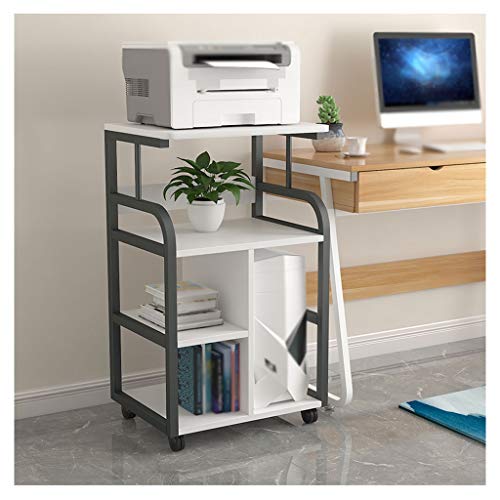 ELUKHT Soporte para impresora móvil tipo suelo, con marco de metal, estante multifunción de 3 capas, utilizado en oficina, sala de estar, soporte de copiadora para el hogar, oficina/B: blanco (B