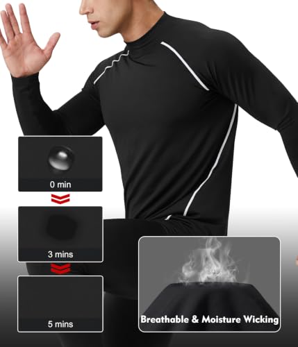Image of Men's Thermal Shirts Mock Turtle Neck Long Sleeve Cold Weather Base Layer | Fleece Lined Tops. Ultra Soft, Moisture Wicking, 4 Way Stretch. Winter Gear For Snowboard & Daily Wear