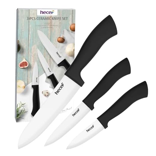 hecef Set di Coltelli in Ceramica, 3 pezzi Professionali Coltelli Ceramica da Cucina Mai Arrugginito, Inclusi 6'' Coltello da Cucina, 4'' Coltello da Frutta, 3'' Coltello di Sbucciatura (Bianco)