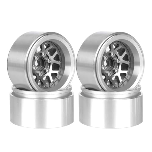 KEEDA 4 Stück 1,9 Beadlock Felgen Einpresstiefe -10mm Metall Räder für Axial SCX10 TRX4 TRX6 D90 VS4-10 Redcat Gen 8 1/10 RC Crawler Auto (Grau)