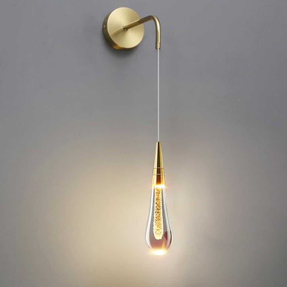 FZQSXAZU Creative Drop-Shaped Wall Lamp Single-Head Aluminum Fixture with Glass Shade Modern 5W Bedside Light Neutral Lighting for Home Decor