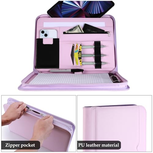 Image of ProCase Portfolio Business Padfolio Folder with Zipper -Purple | Conference Meeting Executive File Legal Document Organizer with Pockets Letter Size A9 Writing Pad Notepad Padfolio