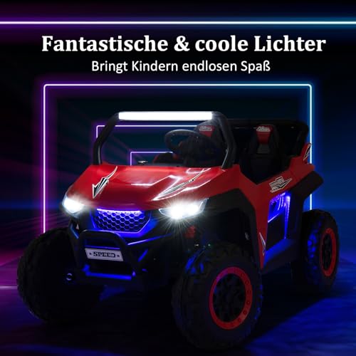 COSTWAY 2 Sitzer Kinderauto mit 2,4G Fernbedienung,12V Kinder UTV mit Musik und Scheinwerfer, Elektro Auto 2-4 km/h, für Kinder ab 3 Jahren (Rot) – Bild 8