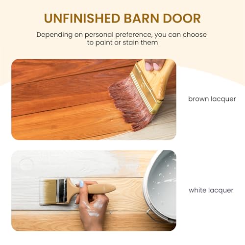 Image of SmartStandard 24in x 84in Sliding Barn Wood Door Pre-Drilled Ready to Assemble, DIY Unfinished Solid Spruce Wood Panelled Slab, Interior Single Door Only, Natural, K-Frame (Fit 4FT Rail)