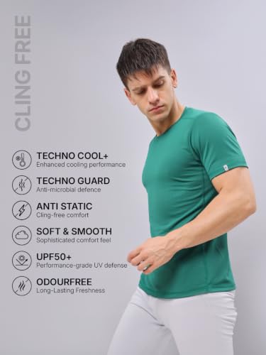 Image of TECHNOSPORT Men's Slim Fit Polyester Activewear Sports T-Shirt with Moisture-Wicking Comfort for Workout, Running & Gym