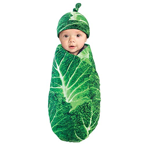 Image of Touched by Nature Unisex Baby Organic Cotton Swaddle Blanket and Headband or Cap, Cabbage, One Size