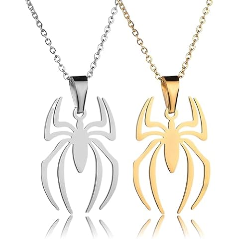 RZCXBS Spider Jewelry Lightweight Stainless Steel Spider Pendant Necklace Charm for women man (Silver+Golden) Cover