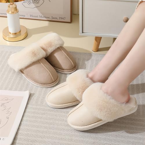 Womens Slipper Warm Comfy Fluffy Slip On Winter House Shoes Suede Slippers with Faux Fur Collar Lining Non-Slip Cozy Slippers for Indoor Outdoor2