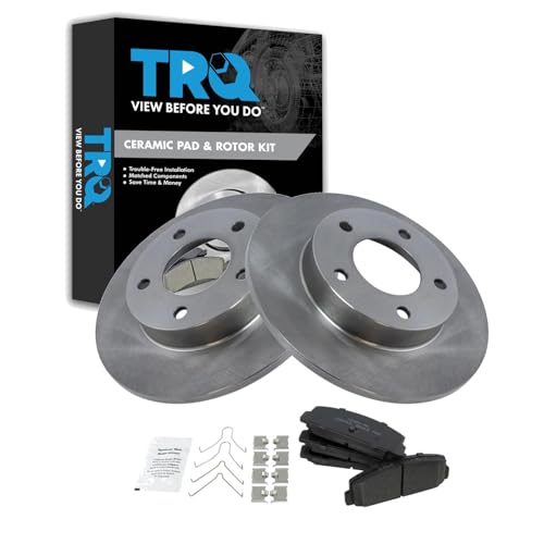 Image of TRQ Rear Brake Pad and Rotor Set Ceramic Compatible with 2003 Mazda Protege