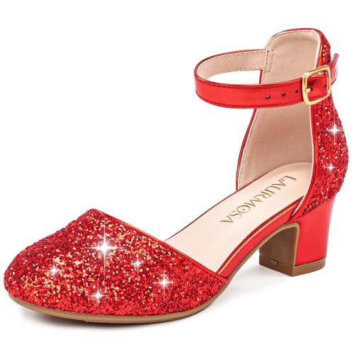 Image of LAURMOSA Girls Dress Shoes Closed Toe Pumps High Heels for Little Big Kid