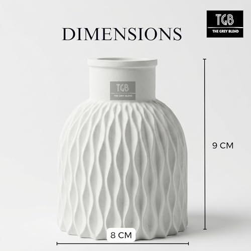 Image of Wave Textured Concrete Vase for Living Room & Table Decor | Sculpted Wave Texture Compact Size 8 x 9 cm, 650g Holds Dried Flowers & Pampas Grass Matte White Finish