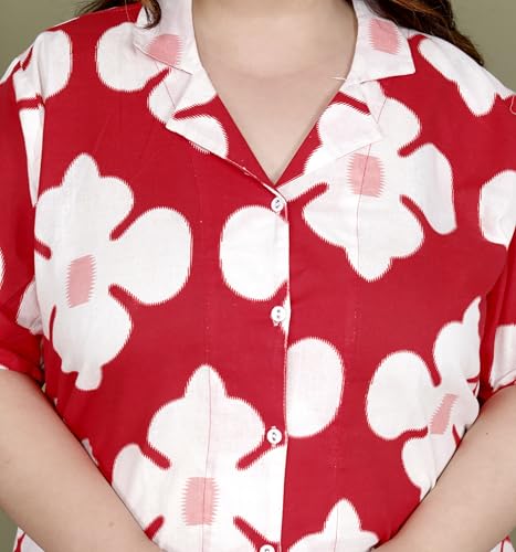 Image of Printed Shirt Style Cotton Night Suit for Women with Extra Plus Size