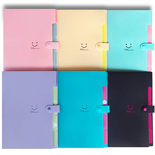 Initial heart 6 Colored Expanding File Folders with 5 Pockets Accordian Folder Organizer A4 Letter Size Plastic Paper Organizer Document Holder for School Office Travel Family(6 Colores Small Fresh)