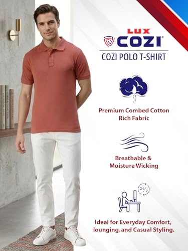 Image of Lux Cozi Men's Cotton Solid Polo Tshirt | Collar Tshirts | Half Sleeves | Stylish & Premium All Day Wear | Pack of 1