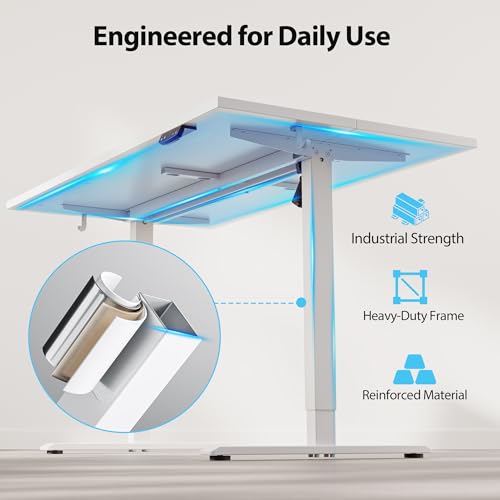 Image of Agilestic 55 x 28 Electric Standing Desk, Height Adjustable Home Office Desks, Ergonomic Sit Stand Up Computer Workstation with Memory Button, Wide Desktop with Splice Board, White