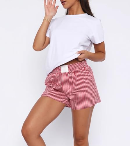 Image of Y2k Plaid Shorts Cute Baggy Ginghem Boxer Shorts for Women Checked Lounge Pajama Bottom Preppy Sleep Pj Shorts