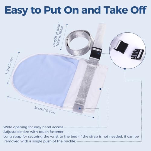Medical Restraint Mittens with Removable Ties for Patients or Elderly, 2Pcs, Soft and Skin-friendly, Restraint Mitts Restraint Gloves with Finger Ring, Anti Scratch and Dementia for Adults, Blue