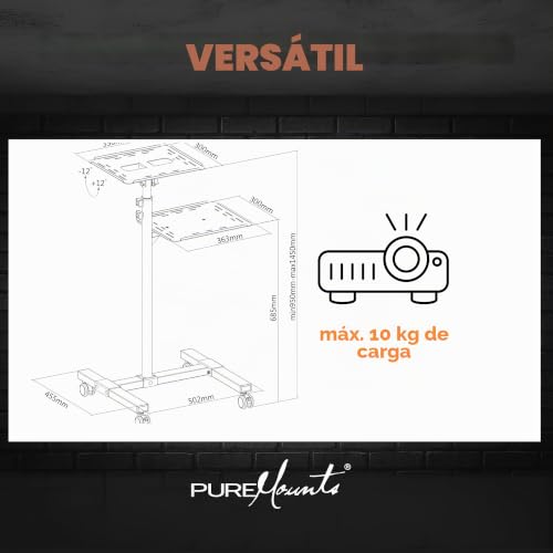 Mesa para proyectores PureMounts con ruedas y soporte ajustable inclinable negro 4