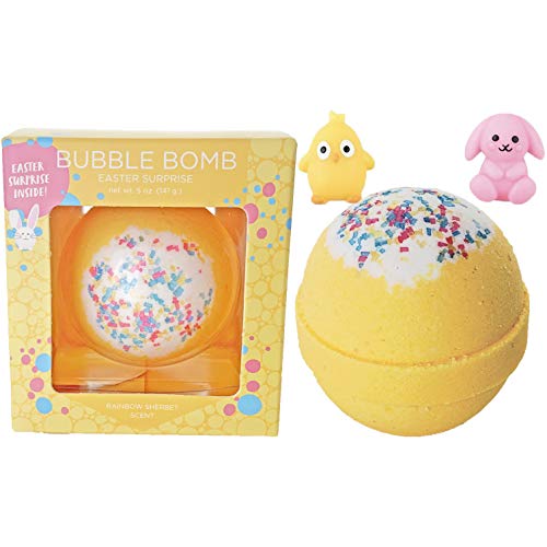 Easter Bubble Bath Bomb for Kids with Surprise Squishy Toy Inside by Two Sisters Spa. Large 99% Natural Fizzy in Gift Box. Moisturizes Dry Sensitive Skin. Releases Color, Scent, and Bubbles.